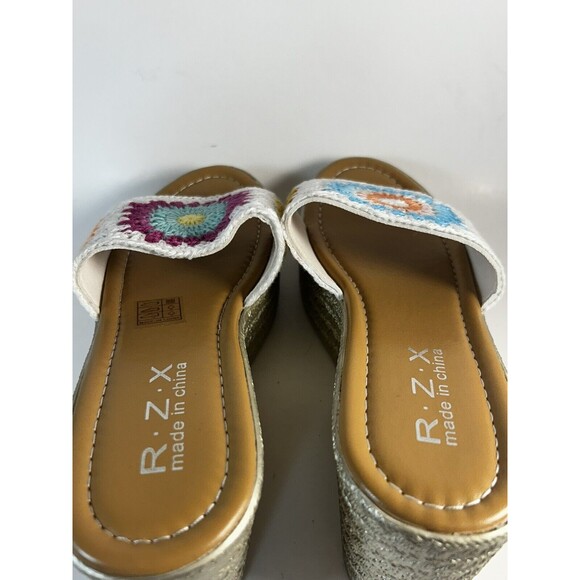 RZX Womens 3” Wedge Slides Knit Patchwork Granny Square Print Womens 7.5 New - Picture 7 of 7